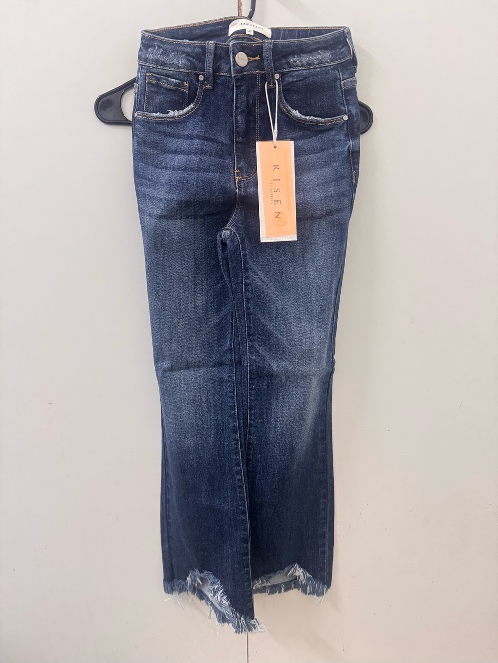 Risen Women's Dark Indigo Frayed-Hem Cropped Jeans